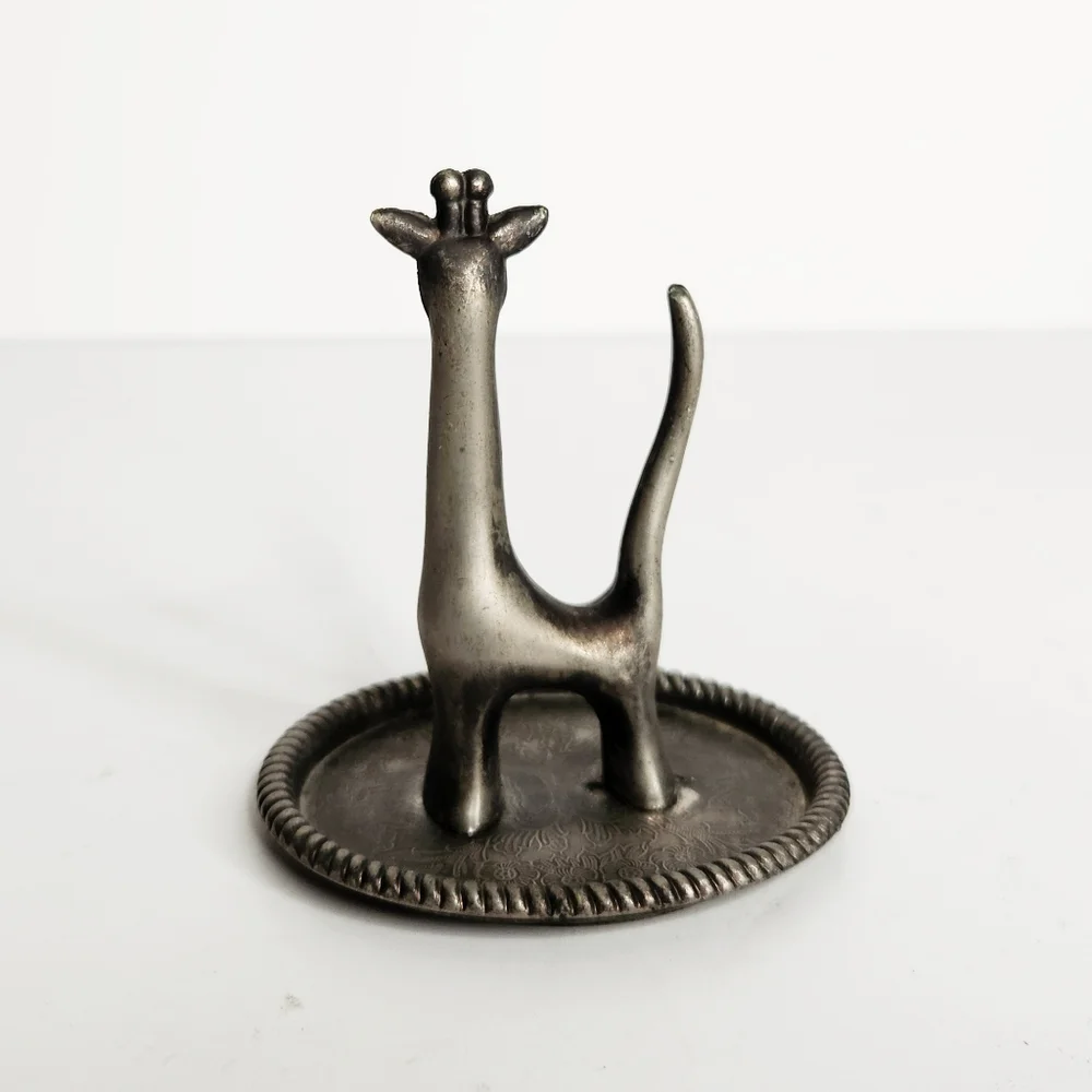 Vintage Silver Plated Giraffe Ring Holder Trinket Dish Hong Kong Whimsical